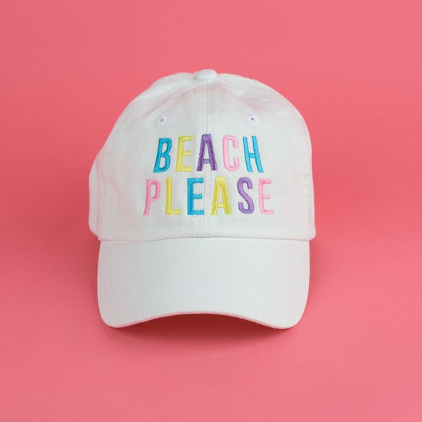 Beach Please Embroidered Colorful Canvas Hat