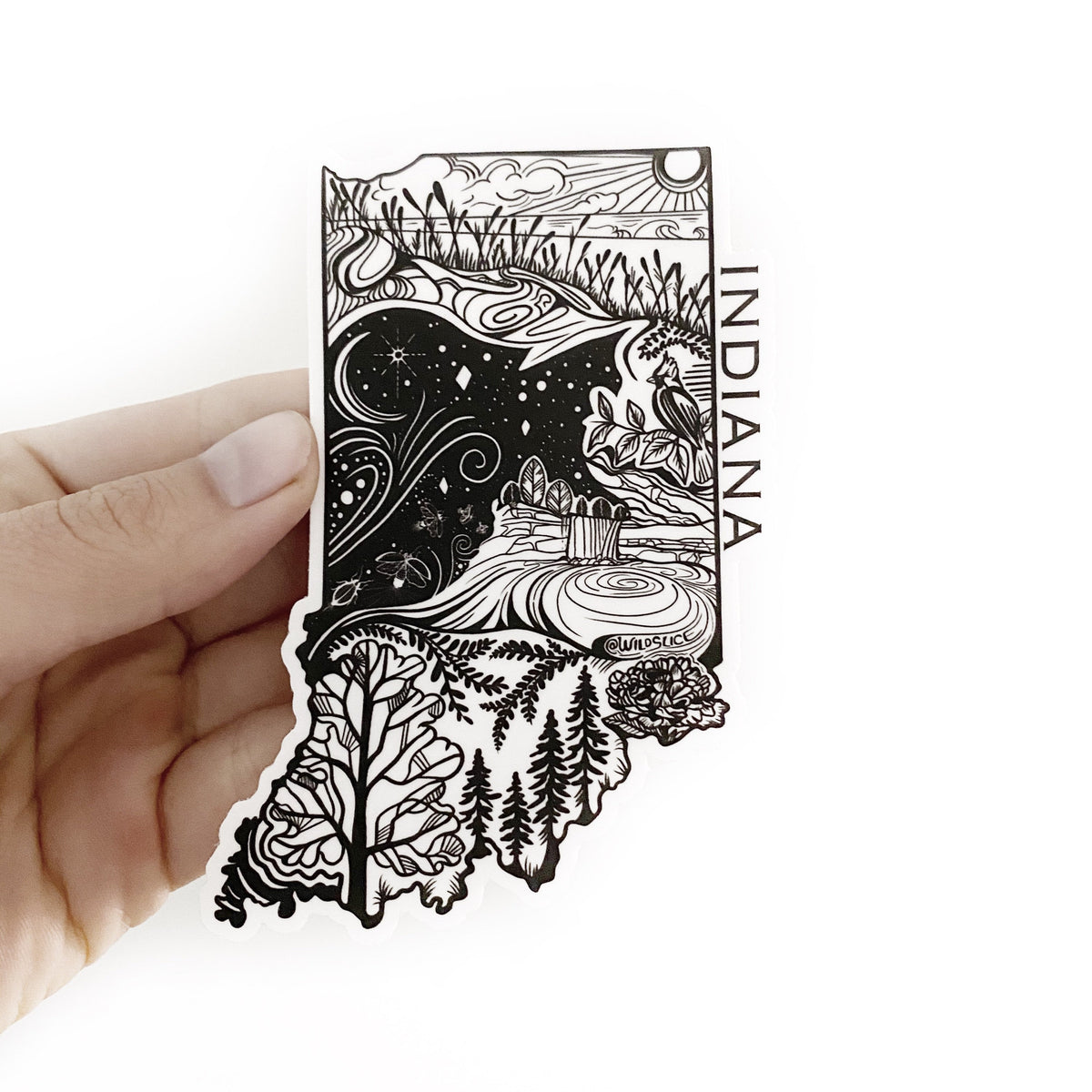 Indiana State Sticker 4" Weatherproof and durable, Outdoor sticker, Travel sticker, Wanderlust, Moon , Trees