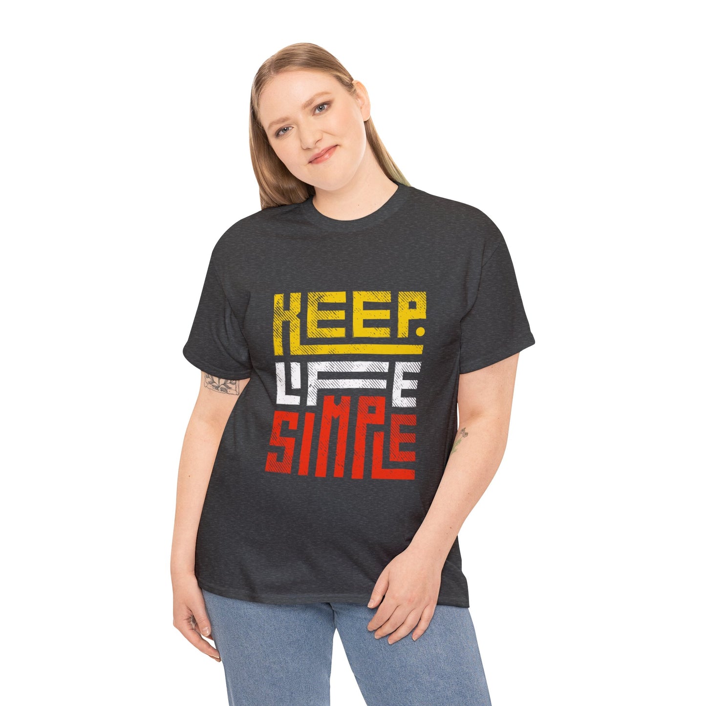 Keep Life Simple Red and Yellow Lettering Unisex Heavy Cotton Tee