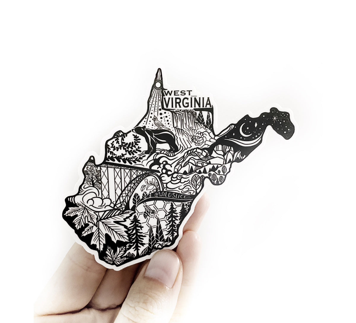 West Virginia State Sticker  4" WV Weatherproof and durable,  Outdoor sticker, Travel sticker, Wanderlust, Moon , Trees